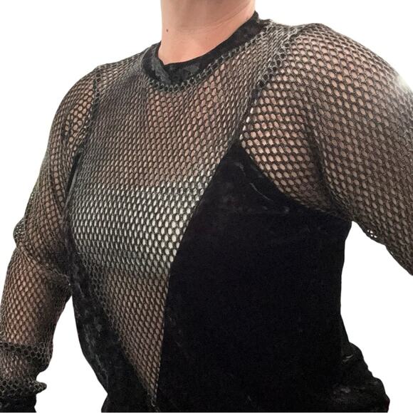 Gilded Intent Gothic Grunge Large Black Crushed Velvet fishnet Holy top - Picture 10 of 13